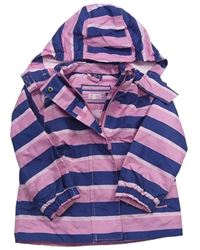 Tmaovmodro-růžová pruhovaná šusťáková jarní bunda s kapucí zn. Pocopiano
