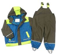 2set - Zeleno-modro-antracitová nepromokavá bunda s kapucí + kalhoty zn. Kiki&Koko