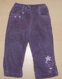 Fialové sametové riflové kalhoty s kytičkami