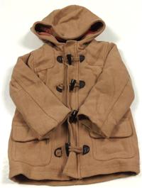 Béžový vlněný zimní kabátek s kapucí 