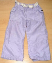 Fialové šusťákové oteplené kalhoty s páskem zn. Early days