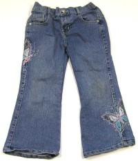 Modré riflové kalhoty s motýlky