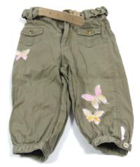 Khaki plátěné kalhoty s motýlky zn. H&M 