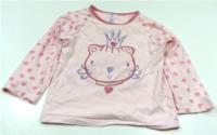 Růžové pyžamové triko s kočičkou a srdíčky zn. TU