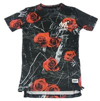 Černé vzorované sportovní tričko s růžemi zn. Sonneti