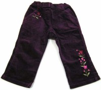 Fialové sametovo-manžestrové kalhoty s kytičkami zn. Ladybird