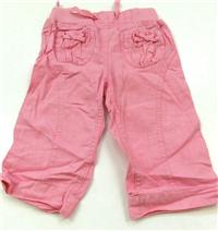Růžové lněné kalhoty s mašličkami zn. Mothercare