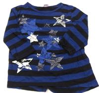 Modro-černé pruhované triko s hvězdičkami zn. F&F 