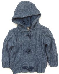 Modrý propínací oteplený svetr s kapucí zn. TU