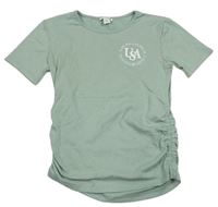Zelenošedé žebrované tričko s nápisem zn. Primark
