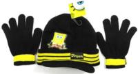 Outlet - 2set - Černá čepička s kšiltem+rukavičky se Spongebobem zn. Nickelodeon vel. 4-8 let
