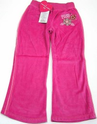 Outlet - Tmavorůžové sametové kalhoty s kytičkami