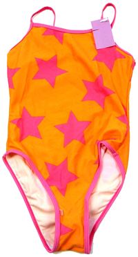 Nové - Oranžovo-růžové jednodílné plavky s hvězdičkami zn. F&F 