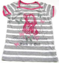 Šedo-bílé pruhované tričko s Hannah Montana zn. Debenhams vel.164