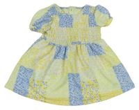 Žluto-modré kytičkované žabičkové šaty zn. Matalan 