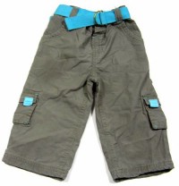Béžové plátěné oteplené kalhoty s páskem zn. Adams