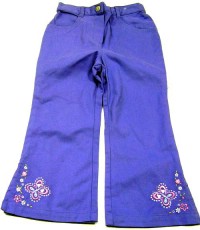 Fialové plátěné kalhoty s motýlky