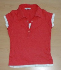 Červeno-bílé tričko s límečkem zn. New Look vel. 146/152 cm