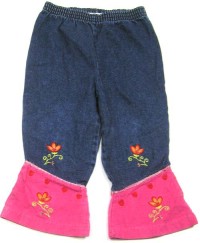 Modro-růžové riflové kalhoty s kytičkami