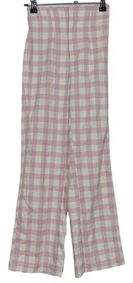Dámské bílo-růžové kostkované kalhoty zn. Bershka vel. 32