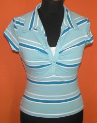 Dámské modro-bílé pruhované tričko s límečkem