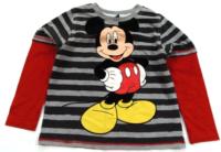 Šedo-černo-červené pruhované triko s Mickey Mousem zn. George + Diseny