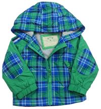 Zeleno-modro-bílá kostkovaná šusťáková jarní bunda s kapucí zn. Topomini