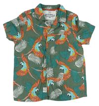 Khaki košile s listy a papoušky zn. M&S