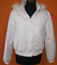 Dámská růžová riflová zimní bunda s kapucí