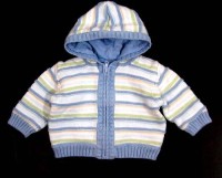 Modrý pruhovaný oteplený svetřík s kapucí zn. Mothercare