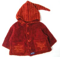 Červeno-oranžový oteplený huňatý kabátek s kapucí