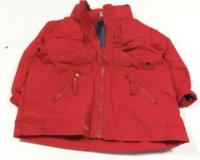 Červená plátěná podzimní bundíčka s kapucí zn. Zara