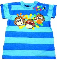Outlet - Modré pruhované tričko s opičkami