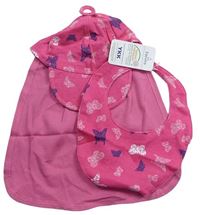 2Set - Růžová kšiltovka s motýlky + šátek/slinták zn. twïns