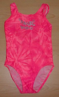 Růžové batikované plavky s nápisem vel. 9/10 let
