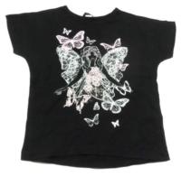 Černé tričko s vílou a motýlky zn. George