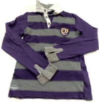 Šedo-fialové pruhované triko s límečkem 