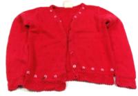 Tmavorůžový propínací svetr s kytičkami zn. Laura Ashley 