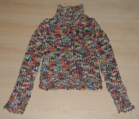 Barevný propínací pletený svetřík s roláčkem vel. 152