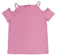 Růžové žebrované tričko s holými rameny zn. Yd.