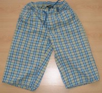 Modro-zelené kostkované plátěné 3/4 kalhoty
