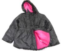 Černo-růžová zimní bundička s kapucí s chlupem 