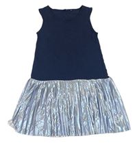 Tmavomodro-modré šaty s plisovanou třpytivou sukní zn. Tom Tailor