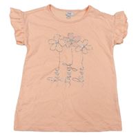 Oranžové tričko s květy a kamínky zn. OVS