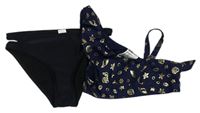 2set- Tmavomodrá plavková podprsenka s mušlemi + Černé plavkové kalhotky zn. H&M