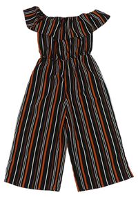Černo-bílo-oranžový pruhovaný kalhotový overal s volánem zn. New Look