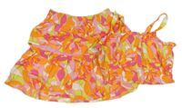 2 set - Oranžovo-růžovo-zelený květovaný crop top + sukně zn. Tu