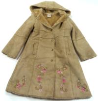 Béžový semišový jarní kabát s kapucí a kytičkami zn.Ladybird