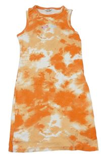 Oranžovo-bílé batikované šaty s nápisy zn. Primark