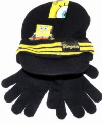 Outlet - 2set - Černo-žlutá čepička se Spongebobem+prstové rukavičky